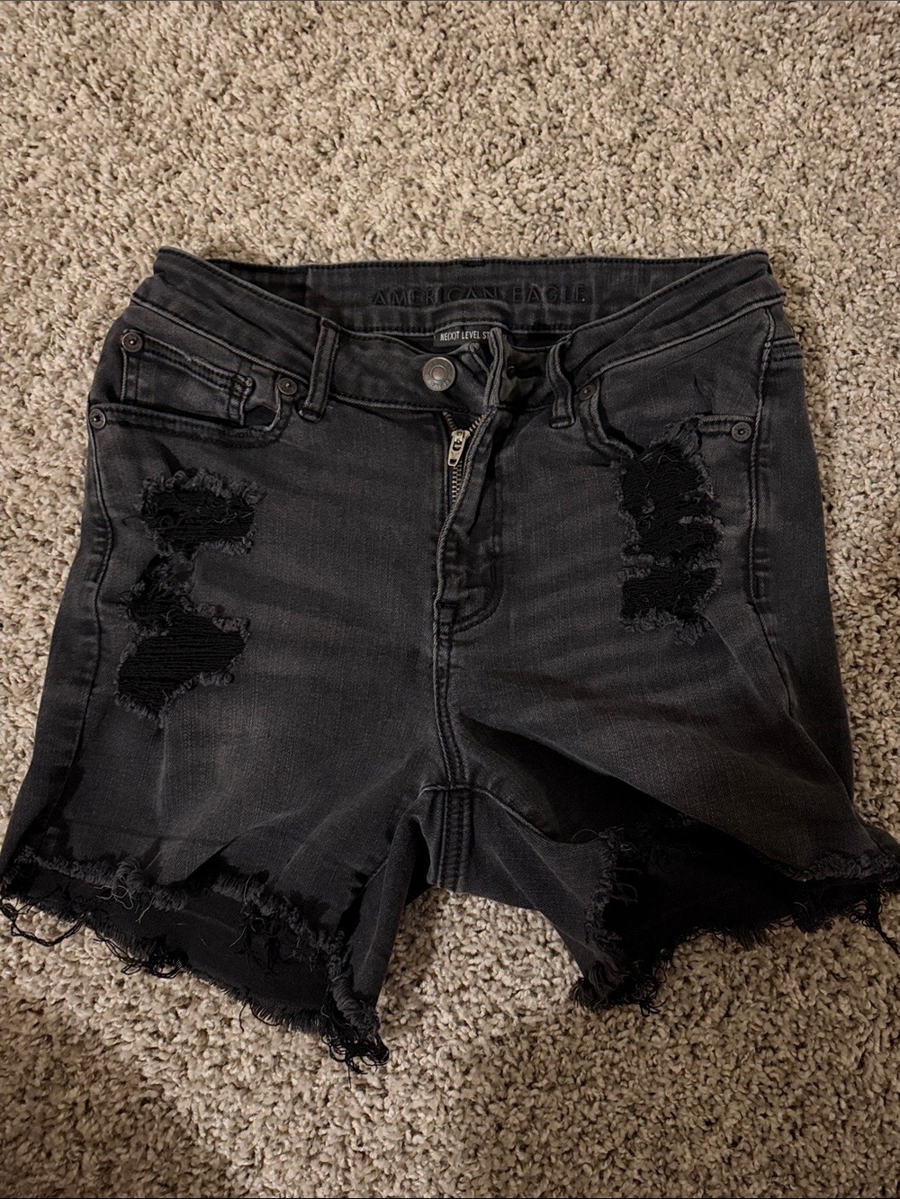 American Eagle Outfitters Black Ripped Frayed Jean Shorts